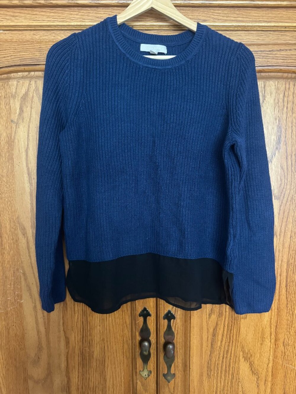 Banana Republic Navy Blue Crew Neck Sweater with Black Hem